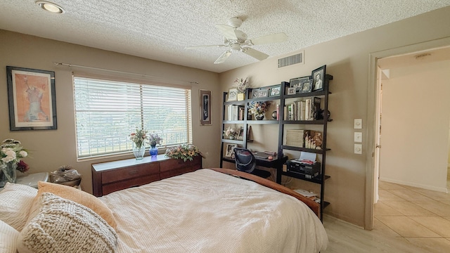 4090 Tivoli Ct Unit 303, Lake Worth, FL 33467 - bedroom with a textured ceiling, a ceiling fan, and light tile patterned floors