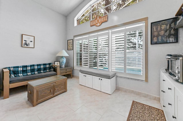 5210 NW 53rd Ave, Coconut Creek, FL 33073 - living area featuring lofted ceiling and light tile patterned floors