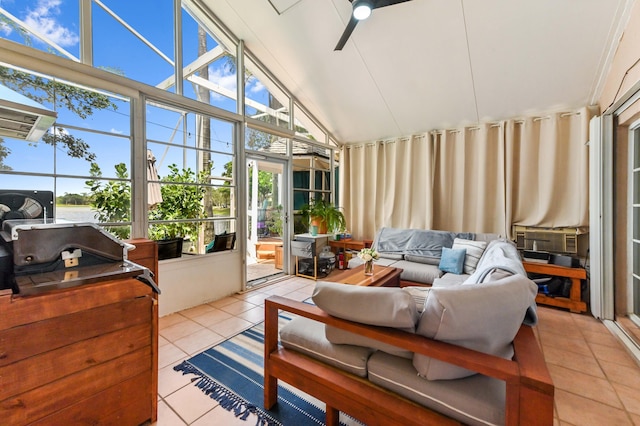 5210 NW 53rd Ave, Coconut Creek, FL 33073 - sunroom featuring an outdoor living space, ceiling fan, cooling unit, and lofted ceiling