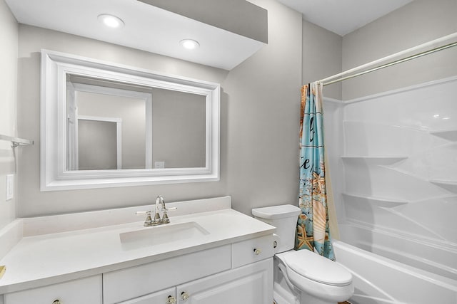 3611 NW Willow Creek Dr, Jensen Beach, FL 34957 - full bathroom featuring vanity, shower / bathtub combination with curtain, and recessed lighting