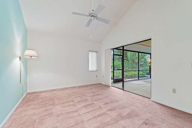 348 River Edge Rd, Jupiter, FL 33477 - spare room featuring high vaulted ceiling, carpet floors, and a ceiling fan
