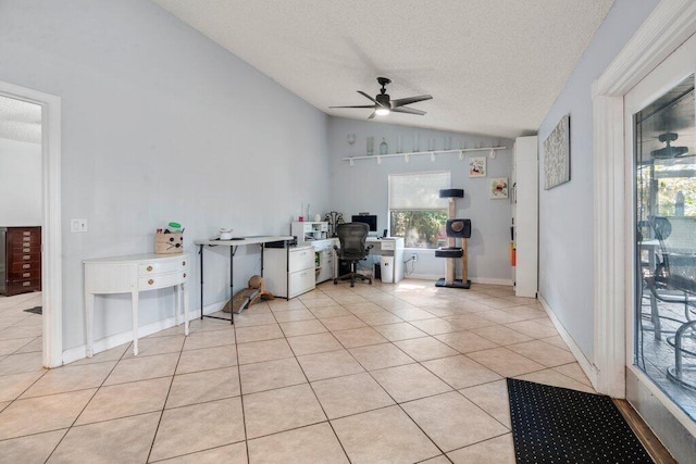 2997 SW Collings Dr, Port Saint Lucie, FL 34953 - office featuring lofted ceiling, a ceiling fan, a textured ceiling, and light tile patterned flooring