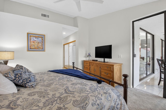 7585 Lexington Club Blvd Unit A, Delray Beach, FL 33446 - bedroom featuring carpet, a closet, and a ceiling fan