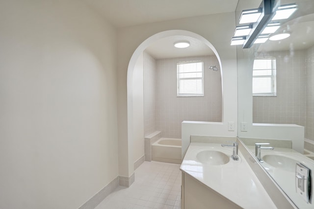 6809 Portside Dr, Boca Raton, FL 33496 - bathroom featuring a tub to relax in, double vanity, tile patterned flooring, and a shower