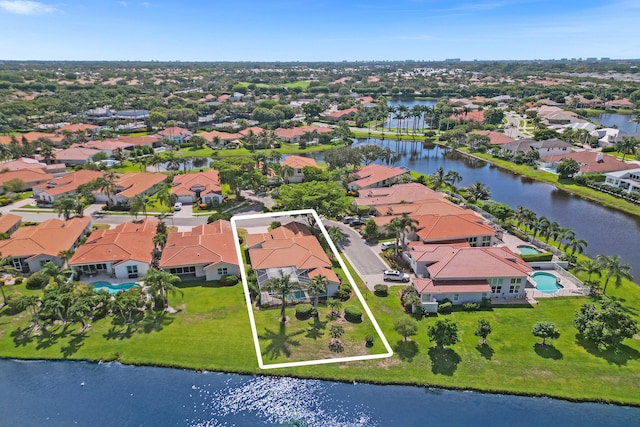 6809 Portside Dr, Boca Raton, FL 33496 - aerial perspective of suburban area featuring property boundaries highlighted and a nearby body of water
