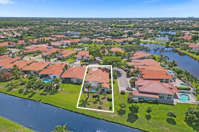 6809 Portside Dr, Boca Raton, FL 33496 - aerial perspective of suburban area with property parcel outlined and a nearby body of water