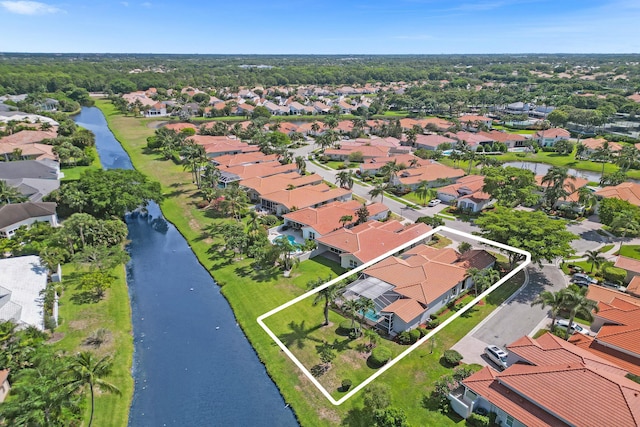 6809 Portside Dr, Boca Raton, FL 33496 - aerial perspective of suburban area featuring a large body of water and property boundaries highlighted