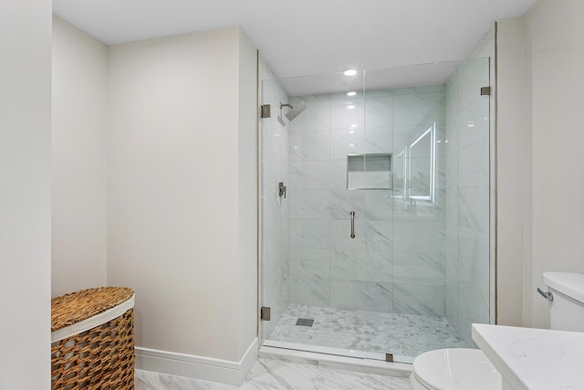 20 Southport Ln Unit D, Boynton Beach, FL 33436 - full bath featuring marble look tile flooring, a stall shower, recessed lighting, and vanity