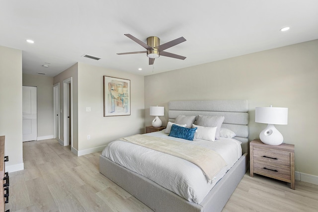 20 Southport Ln Unit D, Boynton Beach, FL 33436 - bedroom with light wood finished floors, recessed lighting, and ceiling fan