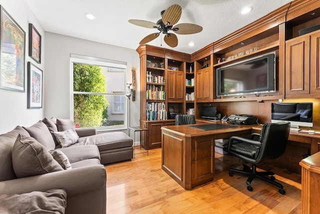 19335 Skyridge Cir, Boca Raton, FL 33498 - office space featuring ceiling fan, light wood-type flooring, recessed lighting, and built in study area
