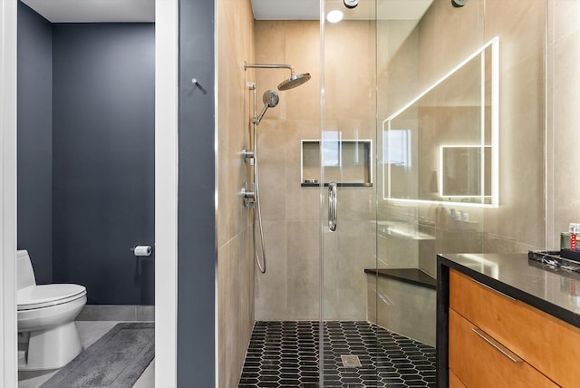 19335 Skyridge Cir, Boca Raton, FL 33498 - full bathroom with a stall shower, vanity, and tile patterned floors