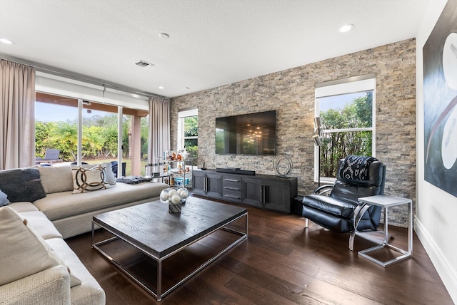 19335 Skyridge Cir, Boca Raton, FL 33498 - living room with hardwood / wood-style floors, healthy amount of natural light, recessed lighting, and a textured ceiling