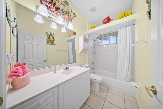 1104 SE Strathmore Dr, Port Saint Lucie, FL 34952 - full bathroom with vanity, shower / tub combo with curtain, and tile patterned flooring