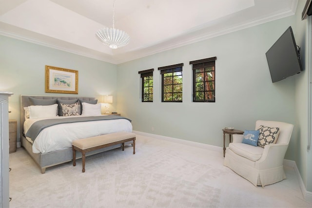 216 Summa St, West Palm Beach, FL 33405 - bedroom featuring carpet floors, a chandelier, and ornamental molding