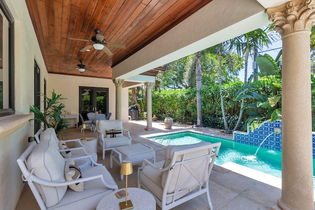 216 Summa St, West Palm Beach, FL 33405 - view of patio featuring french doors, a ceiling fan, and an outdoor pool