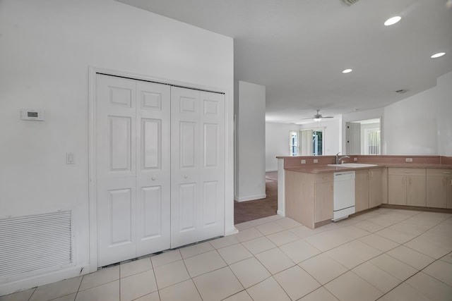 511 SW Treasure Cv, Port Saint Lucie, FL 34986 - kitchen featuring dishwasher, recessed lighting, a ceiling fan, open floor plan, and light tile patterned floors