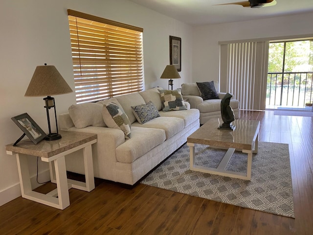 2975 SW 22nd Ave Unit 2010, Delray Beach, FL 33445 - living area with dark wood-style flooring and ceiling fan