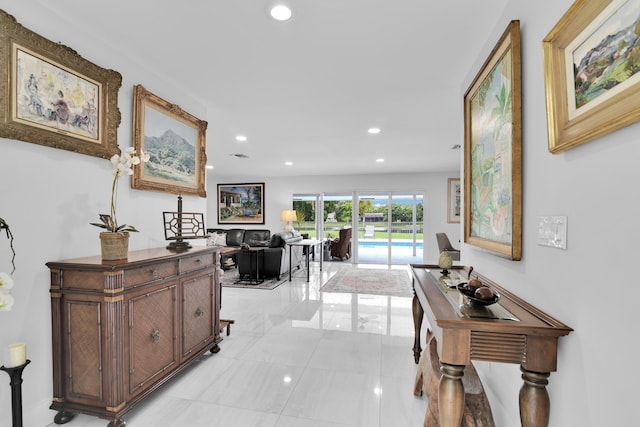 7197 Encina Ln, Boca Raton, FL 33433 - hallway with recessed lighting and light tile patterned floors