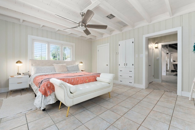 1400 Parkland Blvd, Fort Pierce, FL 34982 - bedroom featuring light tile patterned floors, beam ceiling, and a ceiling fan