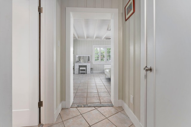 1400 Parkland Blvd, Fort Pierce, FL 34982 - hallway with beamed ceiling and light tile patterned floors