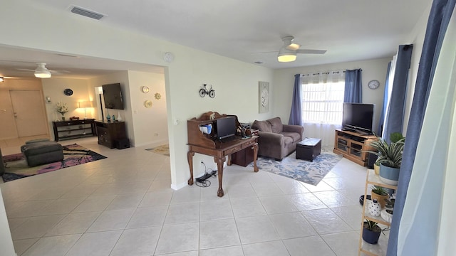6140 Stanley Ln, Delray Beach, FL 33484 - living room featuring a ceiling fan and light tile patterned floors