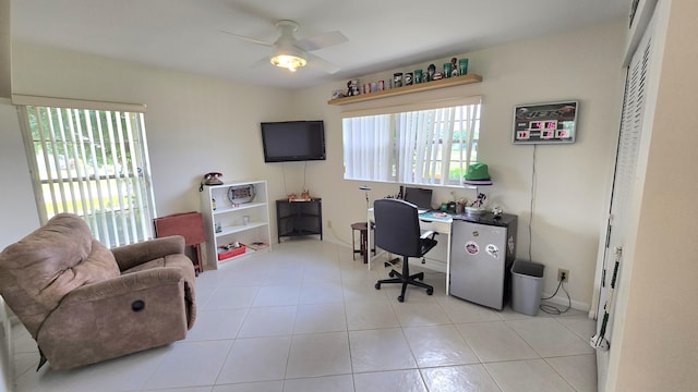 6140 Stanley Ln, Delray Beach, FL 33484 - tiled home office featuring a ceiling fan