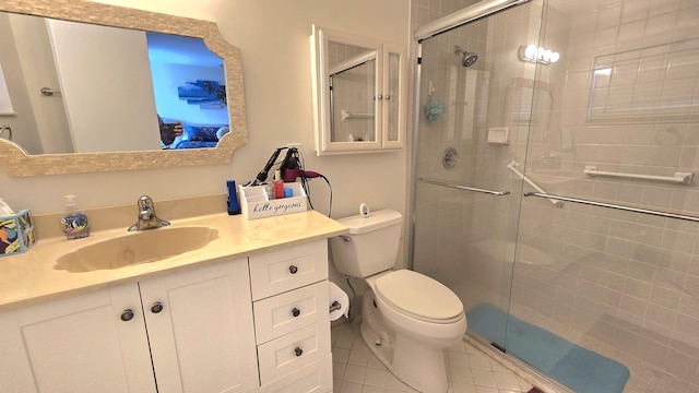 6140 Stanley Ln, Delray Beach, FL 33484 - bathroom featuring vanity, a stall shower, and tile patterned floors