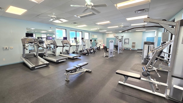 6140 Stanley Ln, Delray Beach, FL 33484 - gym with a paneled ceiling and a ceiling fan