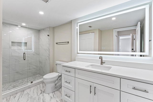 23 Stratford Dr Unit H, Boynton Beach, FL 33436 - full bathroom with marble look tiles, vanity, recessed lighting, and a shower stall