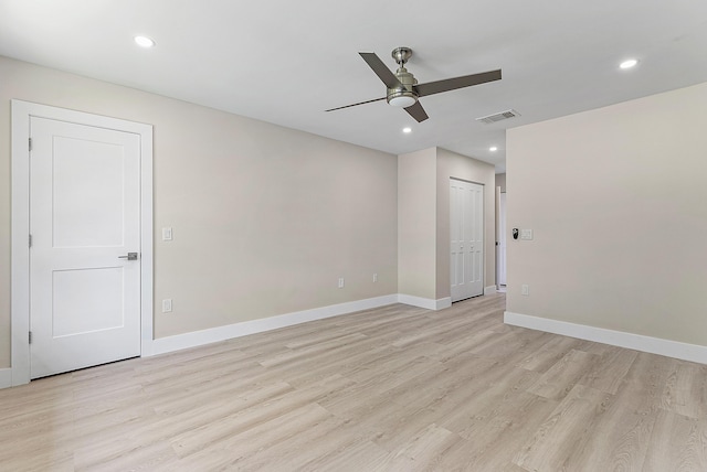 23 Stratford Dr Unit H, Boynton Beach, FL 33436 - unfurnished room featuring a ceiling fan, light wood finished floors, and recessed lighting