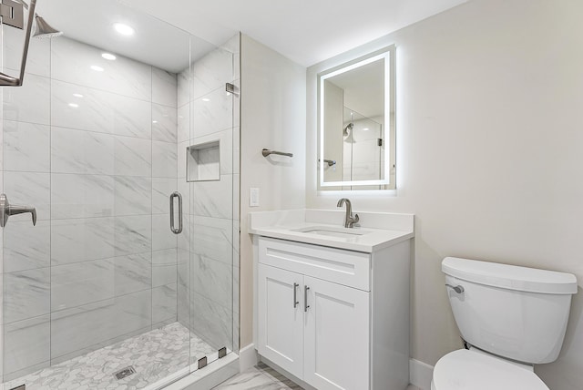 23 Stratford Dr Unit H, Boynton Beach, FL 33436 - bathroom with a stall shower, vanity, marble finish flooring, and recessed lighting