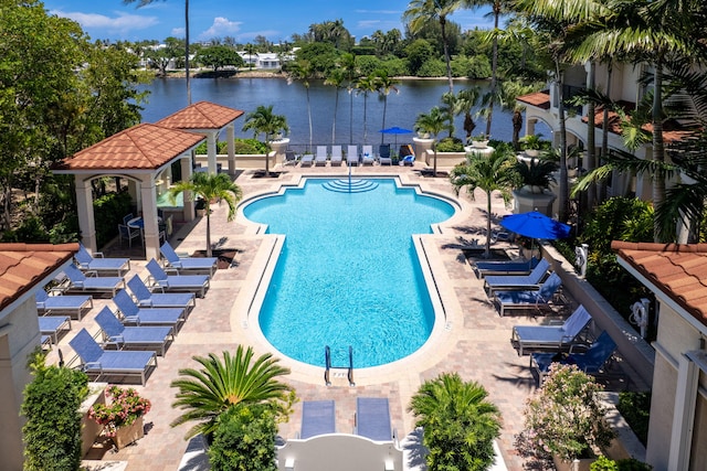 2218 Tuscany Way, Boynton Beach, FL 33435 - community pool featuring a water view, a patio area, and a gazebo