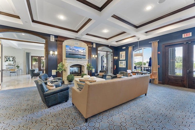 2218 Tuscany Way, Boynton Beach, FL 33435 - lobby with coffered ceiling, beam ceiling, and crown molding