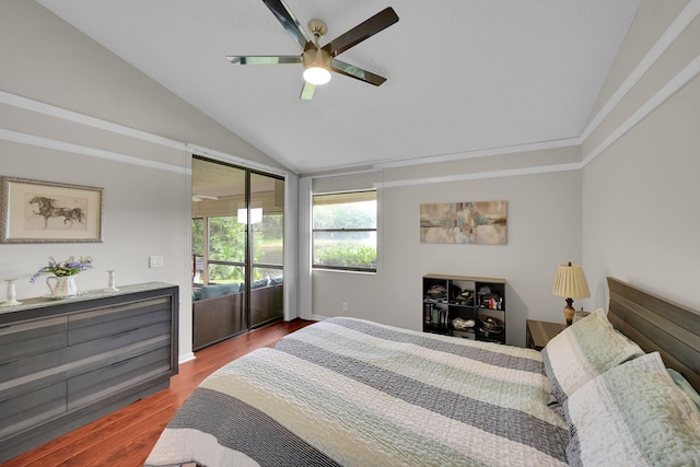 7861 Lexington Club Blvd Unit A, Delray Beach, FL 33446 - bedroom featuring vaulted ceiling, wood finished floors, and a ceiling fan