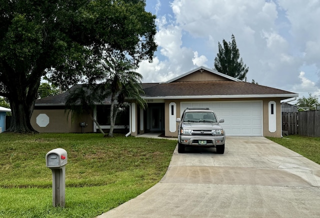 610 SE Forgal St, Port Saint Lucie, FL 34983 - ranch-style house with driveway, stucco siding, a garage, and a shingled roof