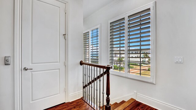 4917 Watersong Way, Fort Pierce, FL 34949 - staircase featuring ornamental molding and wood finished floors