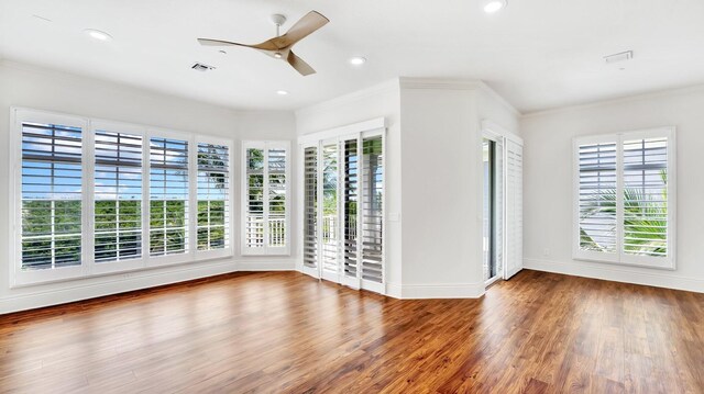 4917 Watersong Way, Fort Pierce, FL 34949 - unfurnished room with plenty of natural light, wood finished floors, ceiling fan, crown molding, and recessed lighting