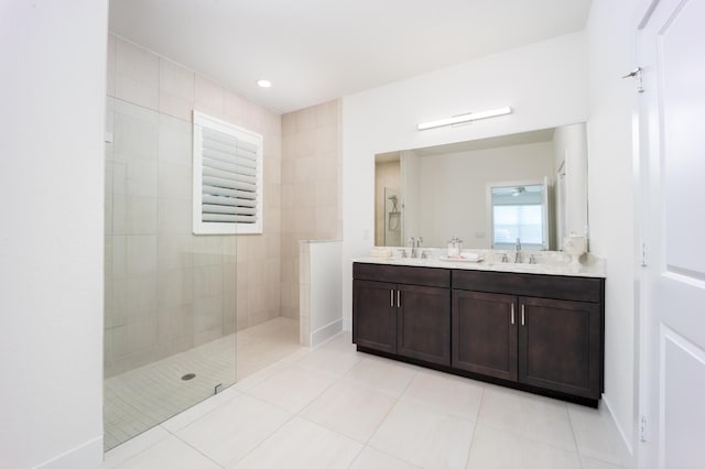 2571 SW Berry Park Cir, Palm City, FL 34990 - full bathroom featuring walk in shower, double vanity, and tile patterned flooring