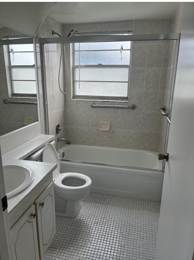 495 Fanshaw L Unit 495, Boca Raton, FL 33434 - bathroom with vanity, shower / bath combination, and tile patterned flooring