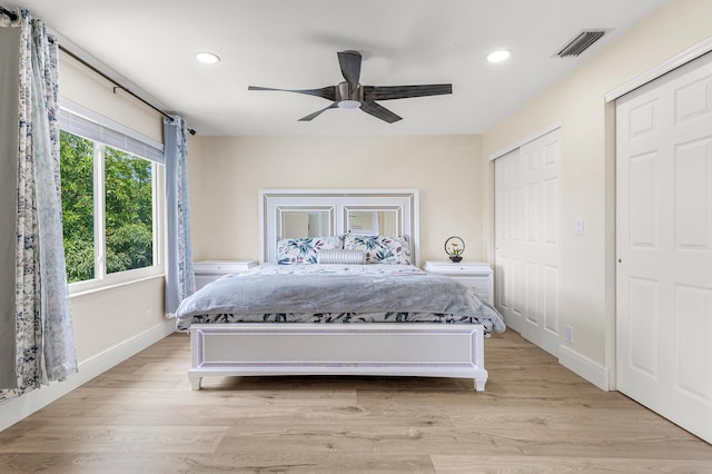 5783 NW 48th Ct, Coral Springs, FL 33067 - bedroom with recessed lighting, light wood finished floors, and ceiling fan
