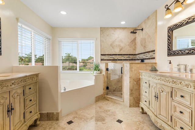 5783 NW 48th Ct, Coral Springs, FL 33067 - full bath with a shower stall, vanity, a garden tub, and recessed lighting