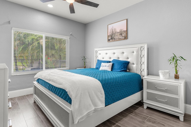 5783 NW 48th Ct, Coral Springs, FL 33067 - bedroom with wood finished floors, ceiling fan, and recessed lighting