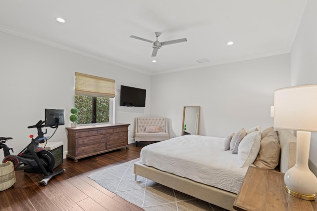 1257 Breakers W Blvd, West Palm Beach, FL 33411 - bedroom with crown molding, hardwood / wood-style flooring, recessed lighting, and ceiling fan