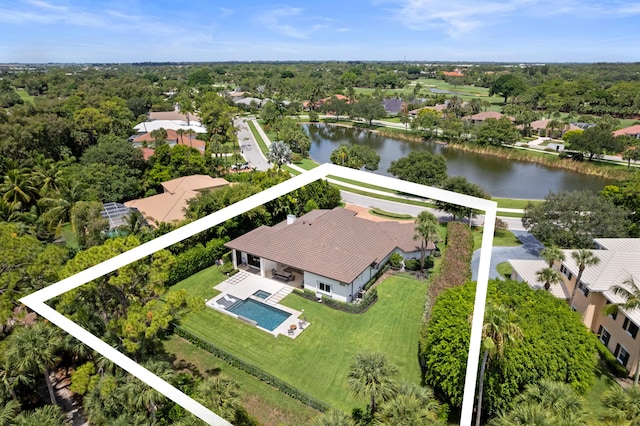 1257 Breakers W Blvd, West Palm Beach, FL 33411 - aerial view of property and surrounding area with property parcel outlined and a large body of water