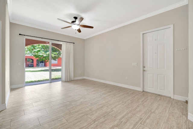 40 SE Sedona Cir Unit 104, Stuart, FL 34994 - unfurnished room featuring a ceiling fan, crown molding, and light wood-style floors