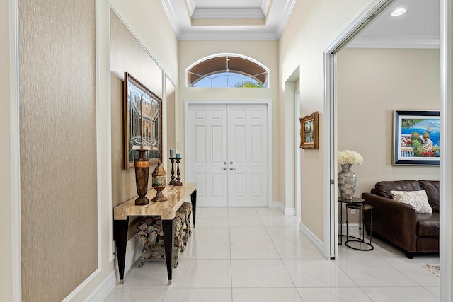 8271 Green Mountain Rd, Boynton Beach, FL 33473 - foyer entrance with crown molding and light tile patterned floors