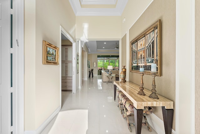8271 Green Mountain Rd, Boynton Beach, FL 33473 - corridor with crown molding and tile patterned flooring