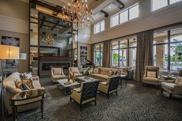 8271 Green Mountain Rd, Boynton Beach, FL 33473 - building lobby featuring a high ceiling, beamed ceiling, and coffered ceiling