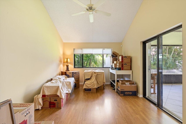 2646 Mohawk Cir, West Palm Beach, FL 33409 - rec room featuring wood finished floors, ceiling fan, and high vaulted ceiling