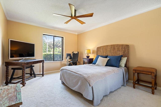 2646 Mohawk Cir, West Palm Beach, FL 33409 - bedroom featuring carpet flooring, crown molding, a textured ceiling, and ceiling fan